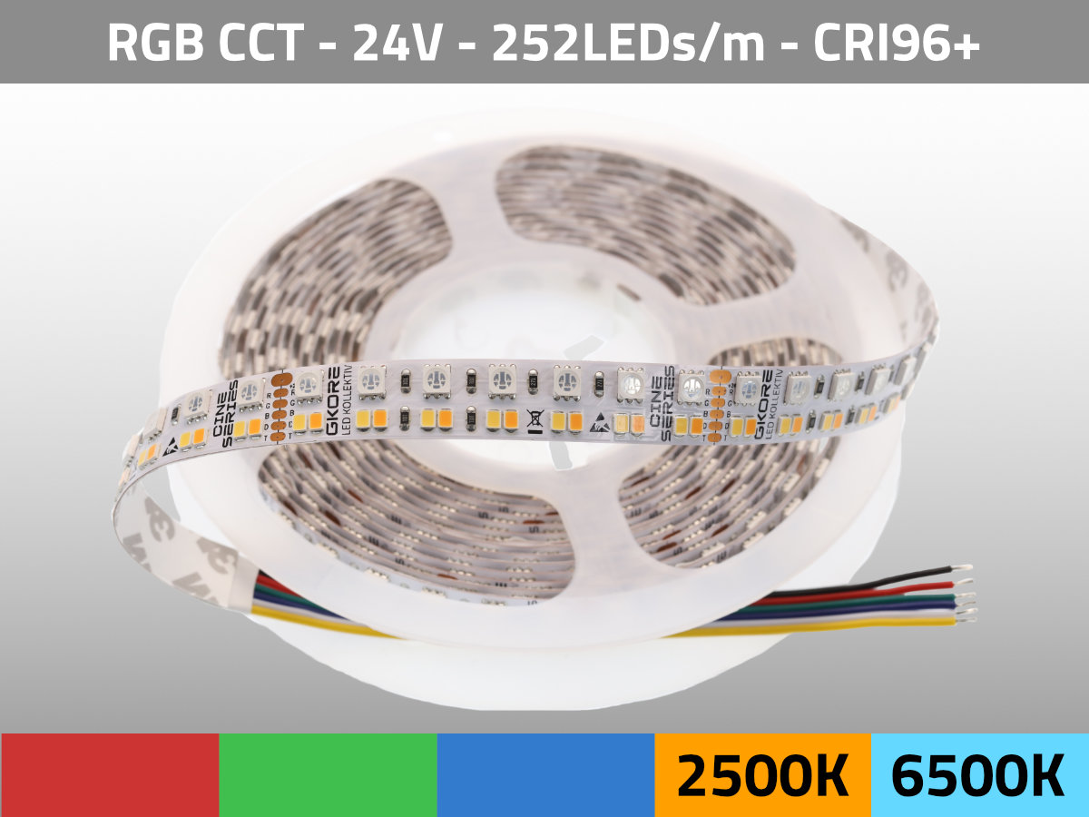 LED Streifen CCT+RGB 2500K-6000K 24V 43W/m CRI96 TLCI97 GKORE CINE Series LED Streifen CCT+RGB 2500K-6000K 24V 43W/m CRI96 TLCI97 GKORE CINE Series