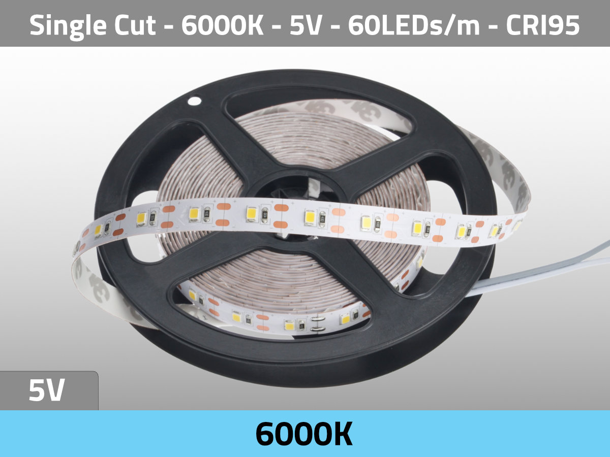 LED Streifen Single Cut 6000K Daylight Tageslicht 5V CRI95