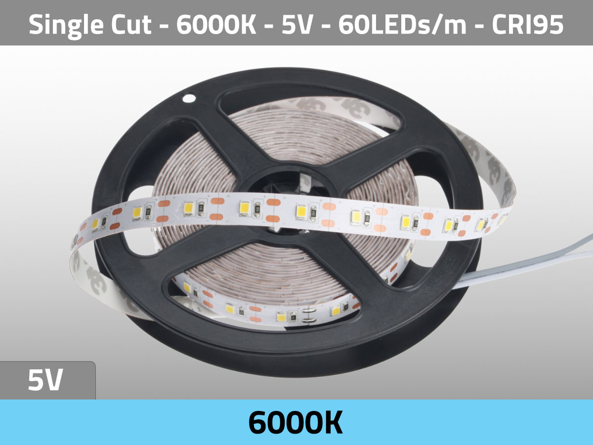 LED Streifen Single Cut 6000K Daylight Tageslicht 5V CRI95 LED Streifen Single Cut 6000K Daylight Tageslicht 5V CRI95