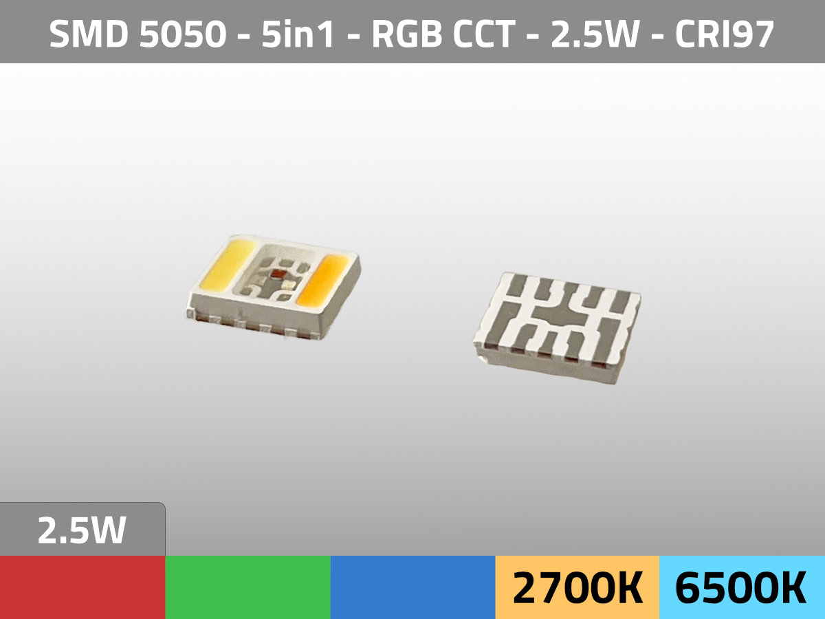 LED SMD 5050 5in1 2.5W High Power CRI97 TLCI99 RGB CCT ISO A30025 LED SMD 5050 5in1 2.5W High Power CRI97 TLCI99 RGB CCT ISO A30025
