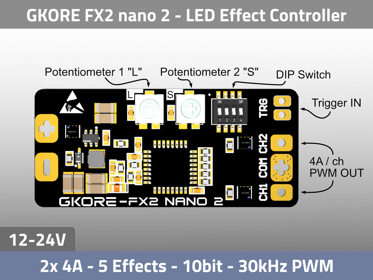 LED Effekt Dimmer Controller 2ch PWM 12V 24V Konstantspannung Top UI LED Effekt Dimmer Controller 2ch PWM 12V 24V Konstantspannung Top UI