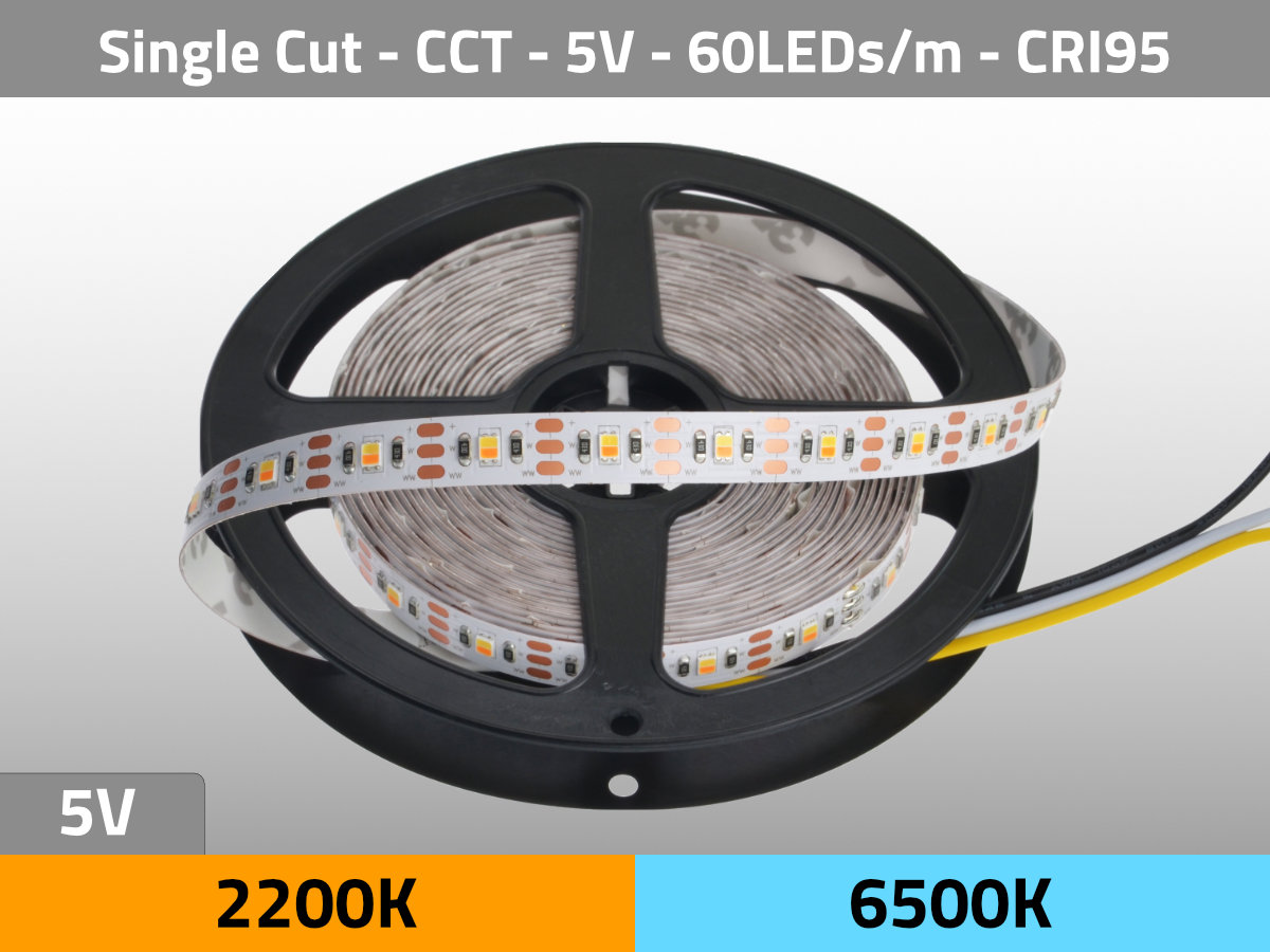 LED Streifen Single Cut Einzeln 5V CRI95 CCT Bi-Color