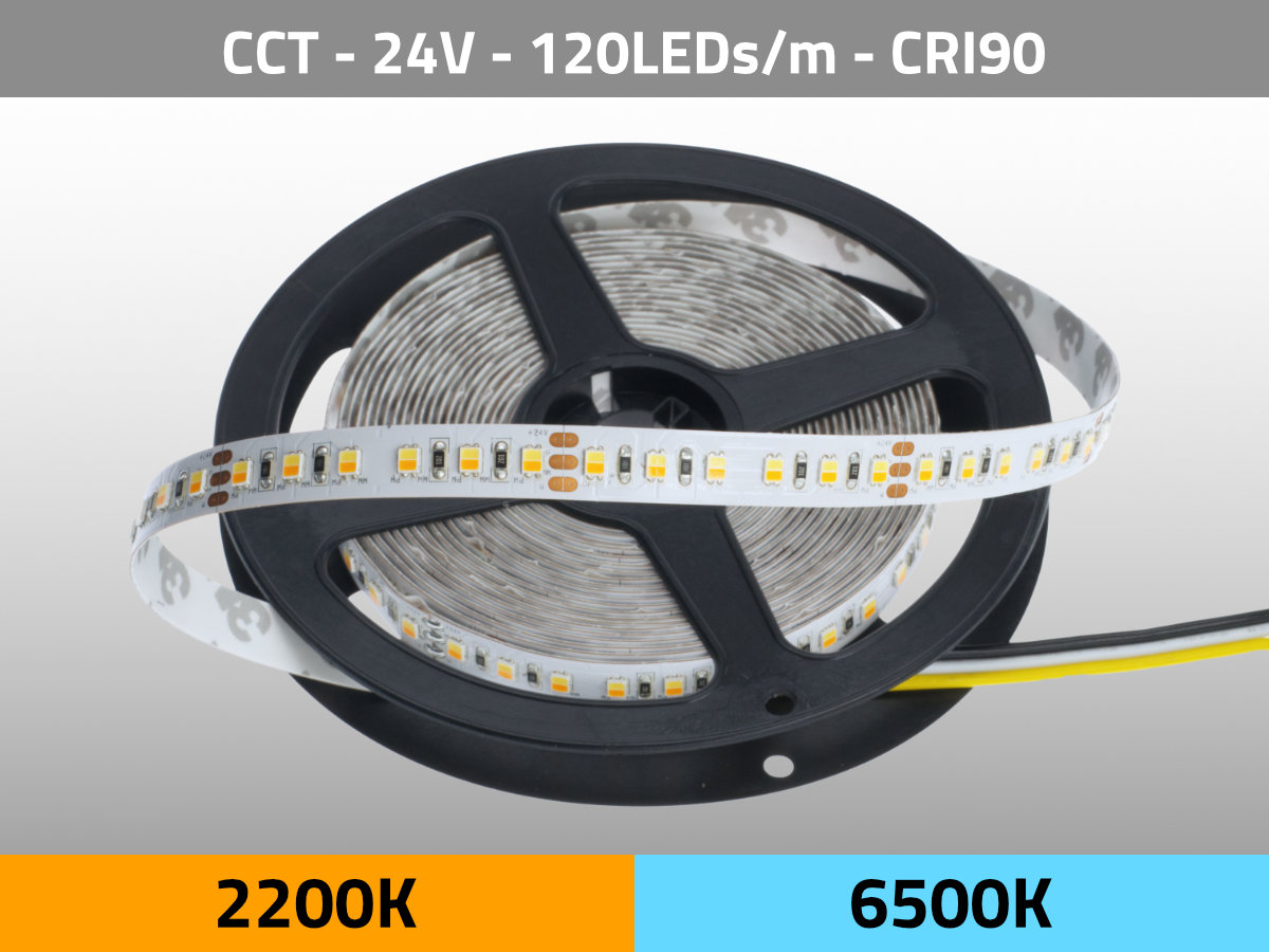 LED Streifen CCT 2200K-6500K 24V 19,2W/m 120LEDs/m CRI90 LED Streifen CCT 2200K-6500K 24V 19,2W/m 120LEDs/m CRI90