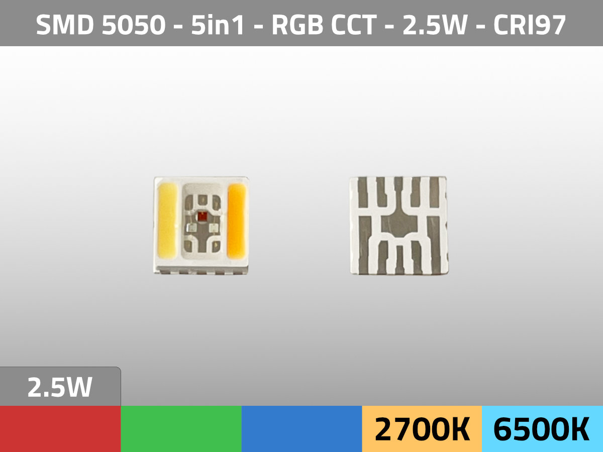 LED SMD 5050 5in1 2.5W High Power CRI97 TLCI99 RGB CCT Hero A30025 LED SMD 5050 5in1 2.5W High Power CRI97 TLCI99 RGB CCT Hero A30025