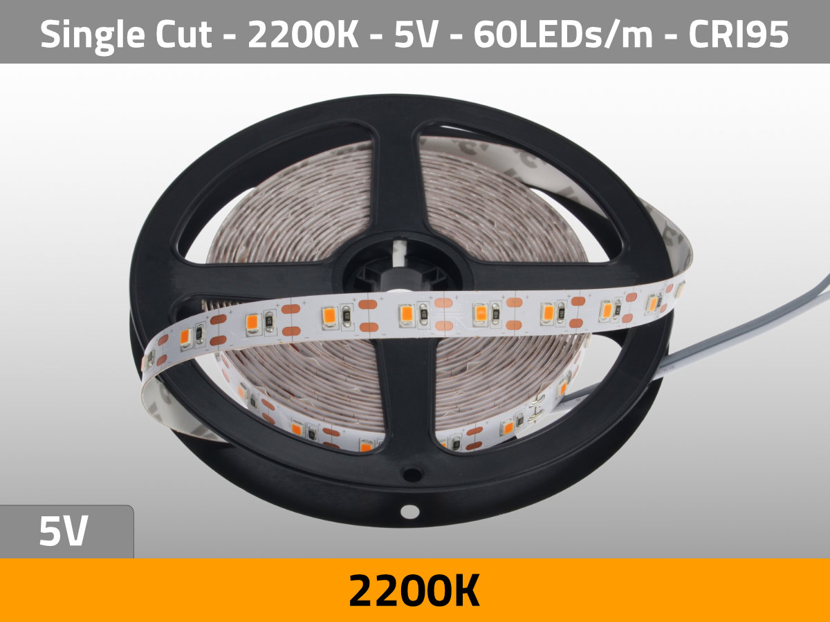 LED Streifen Single Cut Einzeln 2200K Kunstlicht 5V CRI95
